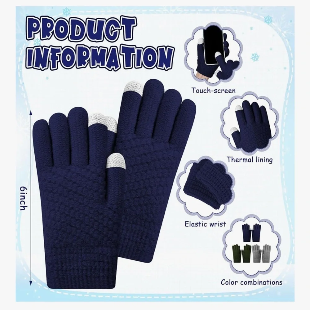 🆕 3 Pairs Winter Kids Thermal Fleece Lined Gloves for Cold Weather Boys Girls